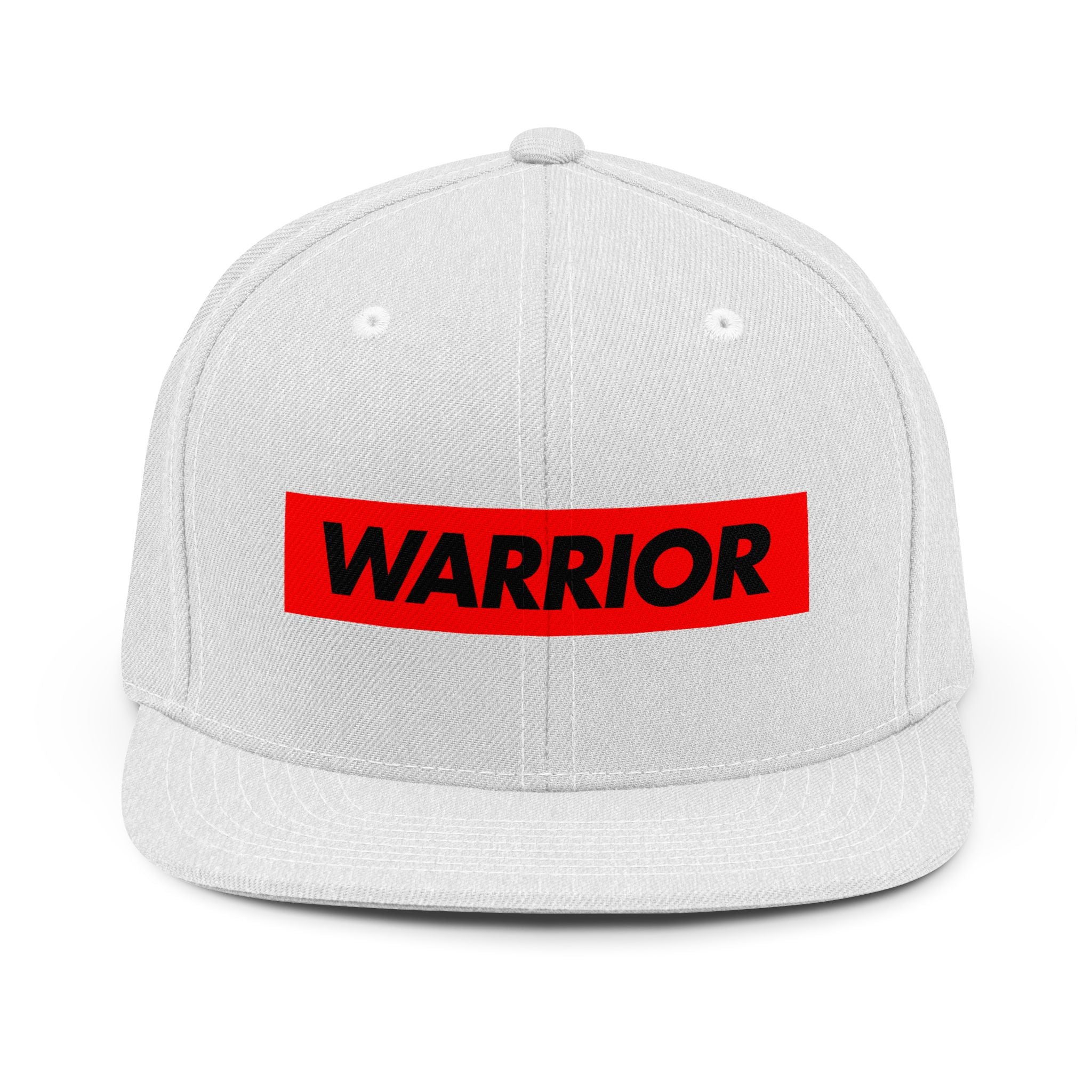 Warrior Snapback Hat — Bold Red Logo Flat Brim Cap