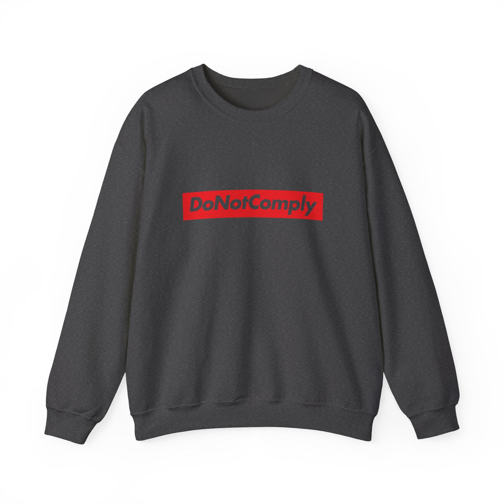 DoNotComply Crewneck Sweatshirt — Bold Red Box Logo Graphic